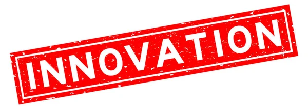 Grunge Red Innovation Word Square Rubber Seal Stamp White Background — Stok Vektör
