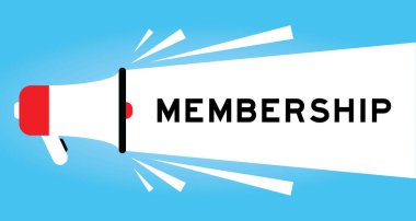 Color megphone icon with word membership in white banner on blue background