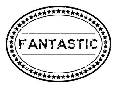 Grunge siyah fantastik kelime oval lastik mühür beyaz arka planda