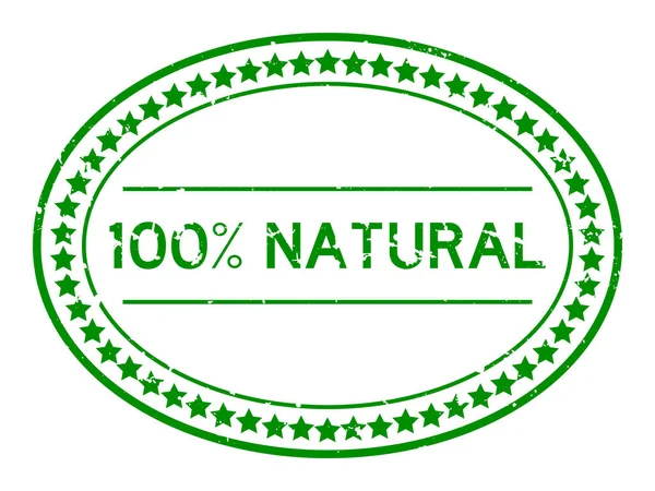 Grunge Zöld 100 Természetes Szó Ovális Gumi Pecsét Bélyegző Fehér — Stock Vector