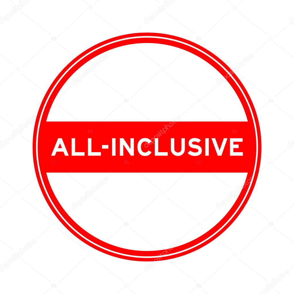 Red color round seal sticker in word all-inclusive on white background
