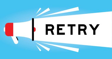 Mavi arkaplanda beyaz pankartta kelime yeniden denemesi ile renk megafonu simgesi