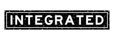 Grunge siyah kelime entegre kare kauçuk mühür beyaz arka planda