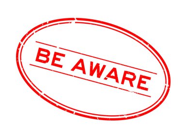 Grunge Red, beyaz arka planda oval lastik mühür sözcüğünün farkında ol.