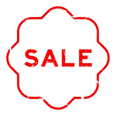 Grunge 'un kırmızı satışı. Beyaz zeminde lastik mühür damgası.