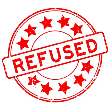 Grunge Red, beyaz arka planda yıldız simgesi yuvarlak lastik mühür damgası olan kelimeyi reddetti.