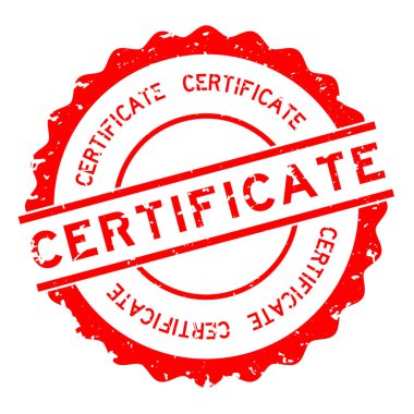 Grunge kırmızı sertifika kelime yuvarlak lastik mühür beyaz arka planda