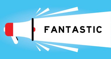 Mavi arkaplanda beyaz afiş ile fantastik kelime ile renk megafonu simgesi