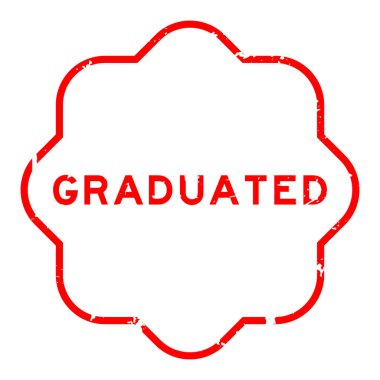 Grunge kırmızı, beyaz arka planda lastik mühür sözcüğü ile mezun oldu.