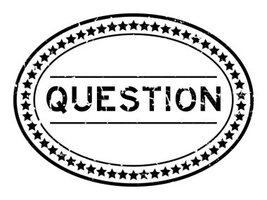 Grunge siyah soru kelime oval lastik mühür beyaz arka planda