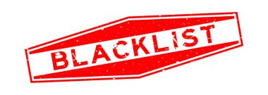 Grunge kırmızı kara liste kelime altıgen lastik mühür beyaz arka planda