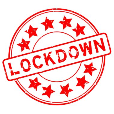 Beyaz arkaplanda yıldız simgesi yuvarlak lastik mühür damgalı Grunge kırmızı kilit kelimesi