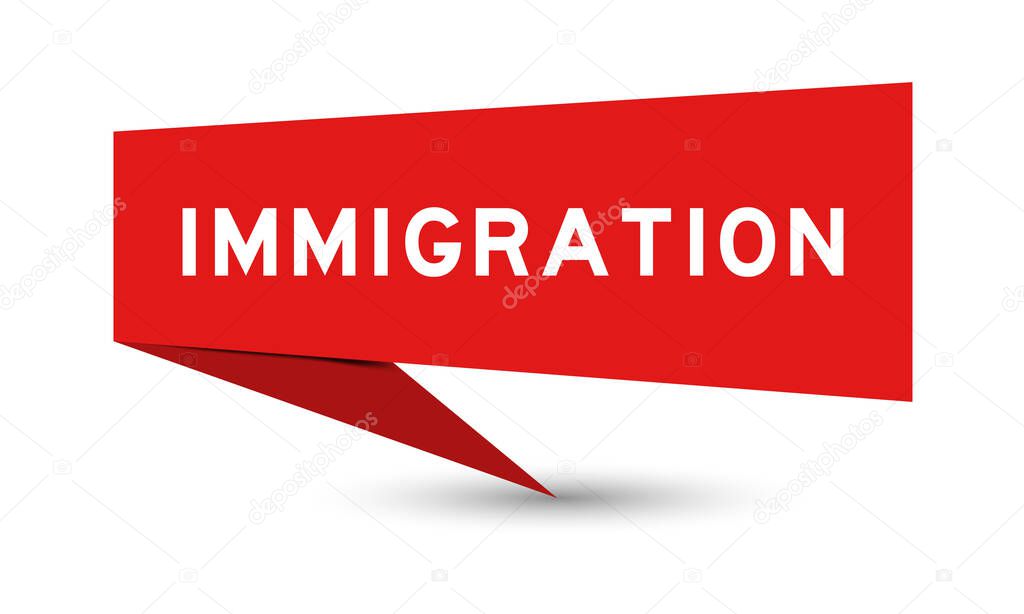 Red color speech banner with word immigration on white background