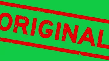 Grunge red original word rubber stamp zoom on green background