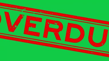Grunge red overdue word square rubber seal stamp zoom on green background