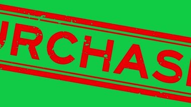 Grunge red purchased word square rubber seal stamp zoom on green background