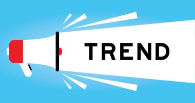 Mavi arkaplanda beyaz pankartta kelime eğilimi olan renk megafonu simgesi