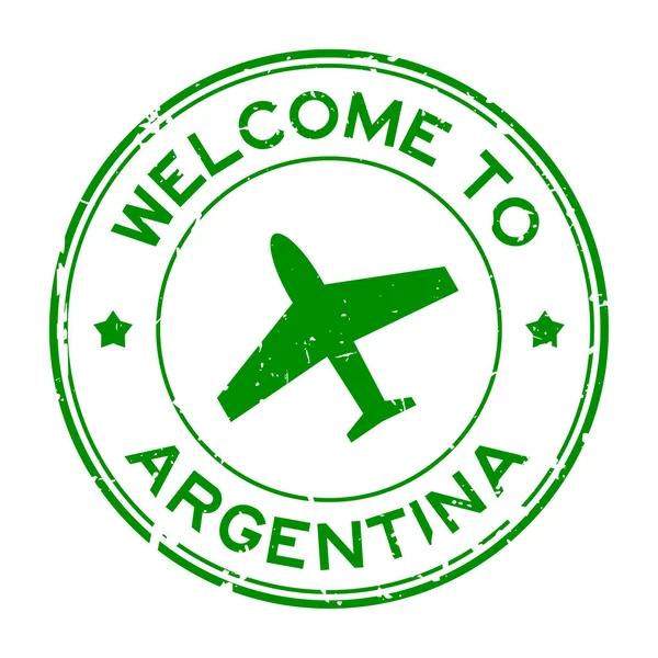 Grunge Green Welcome Argentina Word Airplane Icon Rubber Seal Stamp — ストックベクタ