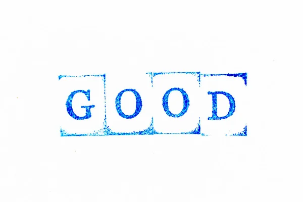 Blue Color Ink Rubber Stamp Word Good White Paper Background — 图库照片