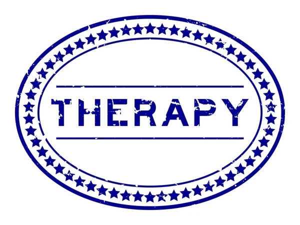 Grunge mavi terapi sözcüğü oval lastik mühür beyaz arka planda