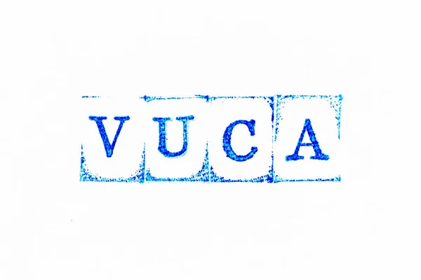 Blue Color Ink Rubber Stamp Word Vuca Abbreviation Volatility Uncertainty — 스톡 사진
