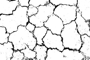 Grunge siyah ve beyaz çatlak dokusu. Üst üste koymak için soyut, karmaşık ve sıkıntılı bir unsur. (vektör)