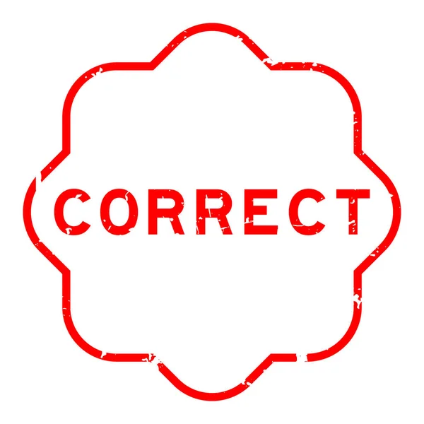 白の背景に光沢のある赤い正しい単語ゴムシールスタンプ — ストックベクタ