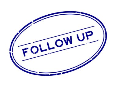 Grunge blue beyaz arka planda oval lastik mühür sözcüğünü takip et