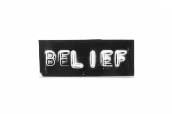 Black Color Banner Have Embossed Letter Word Belief White Paper — Stock Photo, Image