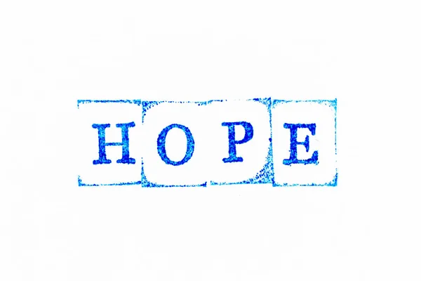 Blue Color Ink Rubber Stamp Word Hope White Paper Background — Stockfoto