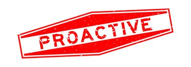 Grunge kırmızı proaktif kelime altıgen lastik mühür beyaz arka planda