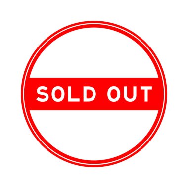 Red color round seal sticker in word sold out on white background