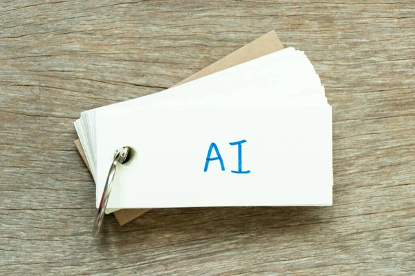 Flash Card Handwriting Word Abbreviation Artificial Intelligence Wood Background — 图库照片