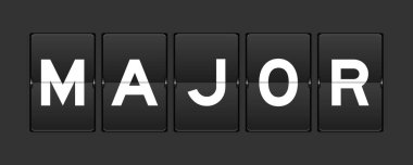 Siyah renk analog ters çevirme tahtası ve gri arka planda büyük sözcük.