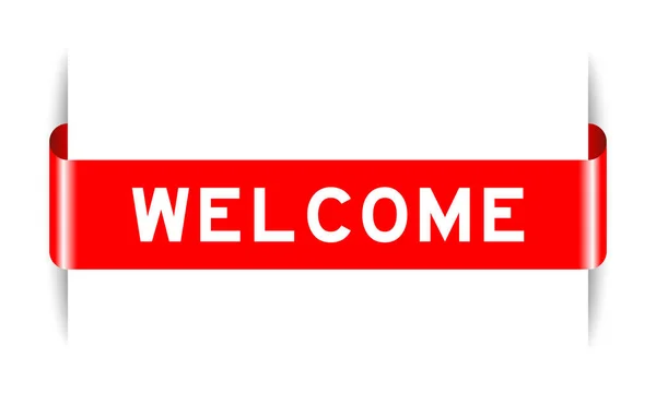 Red Color Inserted Label Banner Word Welcome White Background — Vetor de Stock