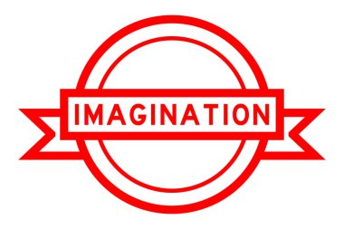 Beyaz arka planda kelime hayal gücü ile klasik kırmızı renkli yuvarlak etiket pankartı