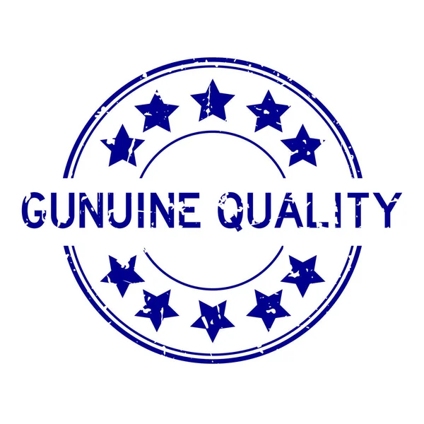 Grunge Blue Genuine Quality Word Star Icon Rubber Seal Stamp — Vector de stock