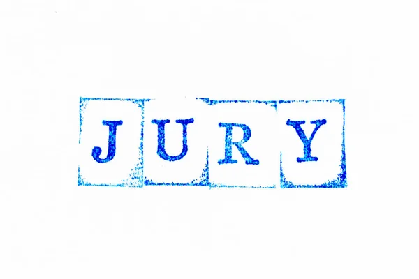 Blue Color Ink Rubber Stamp Word Jury White Paper Background — Stock fotografie