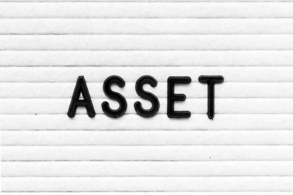 Black Color Letter Word Asset White Felt Board Background — Stockfoto