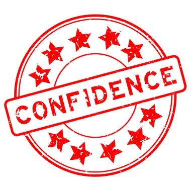Grunge red confidence word with star icon round rubber seal stamp on white background