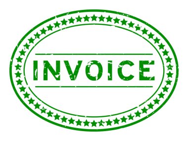 Grunge yeşil fatura sözcüğü oval lastik mühür beyaz arka planda