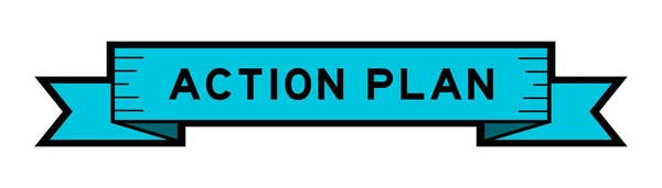 Ribbon Label Banner Word Action Plan Blue Color White Background —  Vetores de Stock