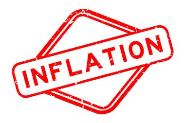 Grunge kırmızı enflasyon kelimesi beyaz arka planda lastik mühür