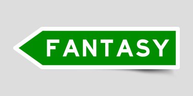 Gri arkaplanda kelime fantazisi olan yeşil renkli ok şekli etiketi