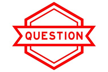 Beyaz arkaplanda kelime sorusu olan klasik kırmızı renk altıgen etiket pankartı