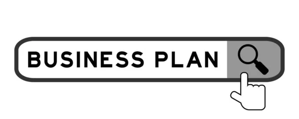 Zoek Banner Woord Business Plan Met Hand Vergrootglas Pictogram Witte — Stockvector