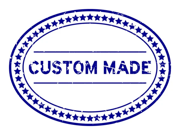 Grunge Blue Custom Made Word Oval Rubber Seal Stamp White — Vettoriale Stock