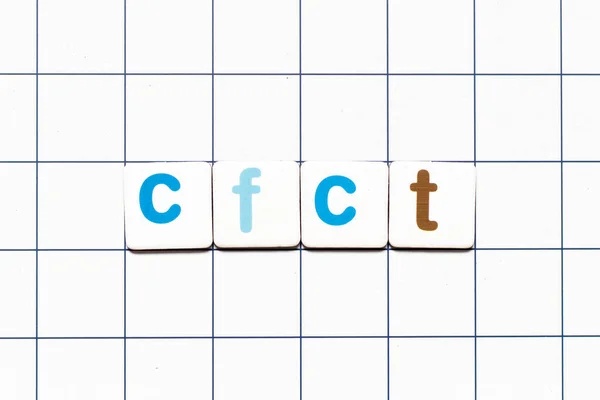 Colorful tile letter in word CFCT (Abbreviation of Cash Flow Cycle Time) on white grid background