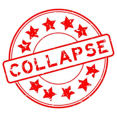 Grunge red collapse word with star icon round rubber seal stamp on white background