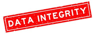 Grunge red data integrity word square rubber seal stamp on white background